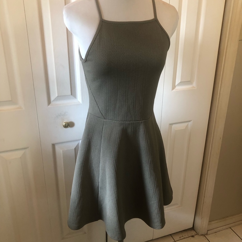 Divided Olive Green Mini Dress with Spaghetti Straps